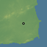 Shaded relief of the 60 km around Rio Claro, drawn from the GMTED2010 grid