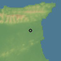 Shaded relief of the 60 km around Sangre Grande, drawn from the GMTED2010 grid