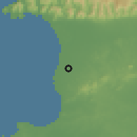 Shaded relief of the 60 km around San Juan, drawn from the GMTED2010 grid