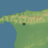 Shaded relief of the 60 km around Tunapuna, drawn from the GMTED2010 grid