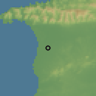 Shaded relief of the 60 km around Chaguanas, drawn from the GMTED2010 grid