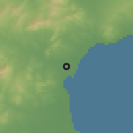 Shaded relief of the 54 km around Bū Fīšah, drawn from the GMTED2010 grid
