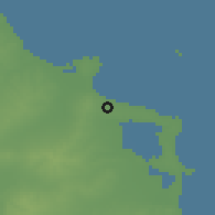 Shaded relief of the 55 km around Bū H̨ajjar, drawn from the GMTED2010 grid