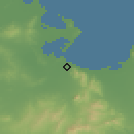 Shaded relief of the 54 km around Bū Mahal-al-Bassātīn, drawn from the GMTED2010 grid