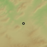 Shaded relief of the 55 km around Bū Ruwīs, drawn from the GMTED2010 grid