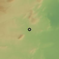 Shaded relief of the 55 km around H̨affūz, drawn from the GMTED2010 grid