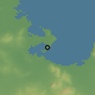 Shaded relief of the 54 km around H̨alq-al-Wādī, drawn from the GMTED2010 grid