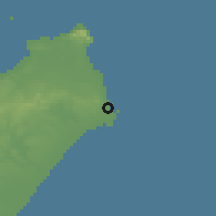 Shaded relief of the 54 km around H̨ammām-al-Aġzāz, drawn from the GMTED2010 grid