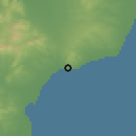 Shaded relief of the 54 km around al-H̨ammāmāt, drawn from the GMTED2010 grid