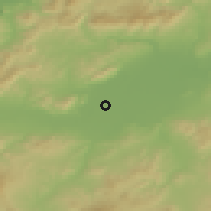 Shaded relief of the 54 km around Jundūbah, drawn from the GMTED2010 grid