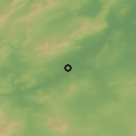 Shaded relief of the 54 km around Majāz-al-Bāb, drawn from the GMTED2010 grid