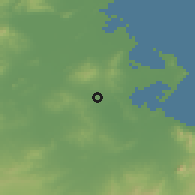 Shaded relief of the 54 km around Manūbah, drawn from the GMTED2010 grid