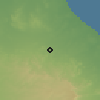 Shaded relief of the 55 km around Maţmāţat-al-Jadīdah, drawn from the GMTED2010 grid
