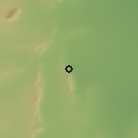 Shaded relief of the 55 km around Naşr Allāh, drawn from the GMTED2010 grid
