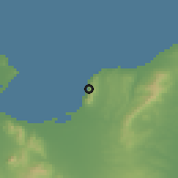 Shaded relief of the 54 km around Qurbuş, drawn from the GMTED2010 grid