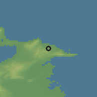 Shaded relief of the 54 km around Rās-al-Jabal, drawn from the GMTED2010 grid