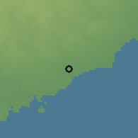 Shaded relief of the 55 km around al-Mah̨ras, drawn from the GMTED2010 grid