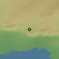 Shaded relief of the 55 km around Tamaġzah, drawn from the GMTED2010 grid