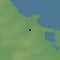Shaded relief of the 55 km around Zāwiyaţ Quntaš, drawn from the GMTED2010 grid