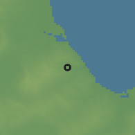 Shaded relief of the 55 km around al-Qal'at-al-Kabīrah, drawn from the GMTED2010 grid