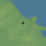 Shaded relief of the 55 km around al-Wardānīn, drawn from the GMTED2010 grid