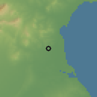 Shaded relief of the 55 km around an-Nafīd̨ah, drawn from the GMTED2010 grid