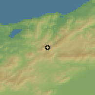 Shaded relief of the 54 km around 'Ayn Darāhim, drawn from the GMTED2010 grid