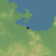 Shaded relief of the 54 km around az-Zahrā', drawn from the GMTED2010 grid