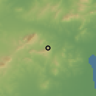 Shaded relief of the 54 km around az-Zarībah, drawn from the GMTED2010 grid