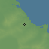 Shaded relief of the 55 km around az-Zuhūr, drawn from the GMTED2010 grid