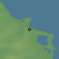 Shaded relief of the 55 km around Banān Būd̨ar, drawn from the GMTED2010 grid