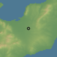 Shaded relief of the 54 km around Banī H̱allād, drawn from the GMTED2010 grid