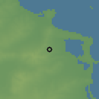 Shaded relief of the 55 km around Banī H̨assān, drawn from the GMTED2010 grid