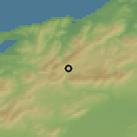 Shaded relief of the 54 km around Banī Maţīr, drawn from the GMTED2010 grid
