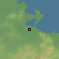 Shaded relief of the 54 km around Bin 'Arūs, drawn from the GMTED2010 grid