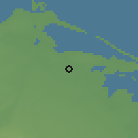 Shaded relief of the 55 km around Bin Qirdan, drawn from the GMTED2010 grid