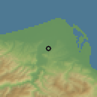 Shaded relief of the 53 km around Bafra, drawn from the GMTED2010 grid