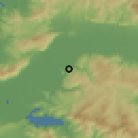 Shaded relief of the 54 km around Bağarası, drawn from the GMTED2010 grid