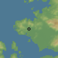 Shaded relief of the 54 km around Bağarası, drawn from the GMTED2010 grid