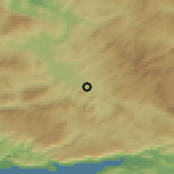 Shaded relief of the 54 km around Bayır, drawn from the GMTED2010 grid