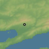 Shaded relief of the 53 km around Bayramiç, drawn from the GMTED2010 grid