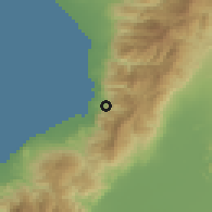 Shaded relief of the 54 km around Bekbele, drawn from the GMTED2010 grid