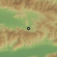 Shaded relief of the 54 km around Beydağ, drawn from the GMTED2010 grid