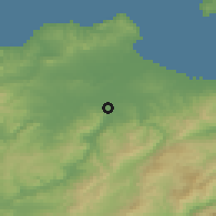 Shaded relief of the 53 km around Bıga, drawn from the GMTED2010 grid