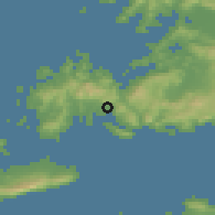 Shaded relief of the 54 km around Bodrum, drawn from the GMTED2010 grid