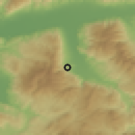 Shaded relief of the 54 km around Bozdoğan, drawn from the GMTED2010 grid