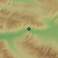 Shaded relief of the 54 km around Buharkent, drawn from the GMTED2010 grid