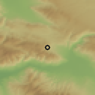 Shaded relief of the 54 km around Buldan, drawn from the GMTED2010 grid