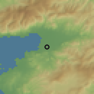 Shaded relief of the 53 km around Burhaniye, drawn from the GMTED2010 grid