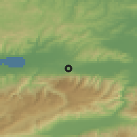 Shaded relief of the 53 km around Büyükderbent, drawn from the GMTED2010 grid